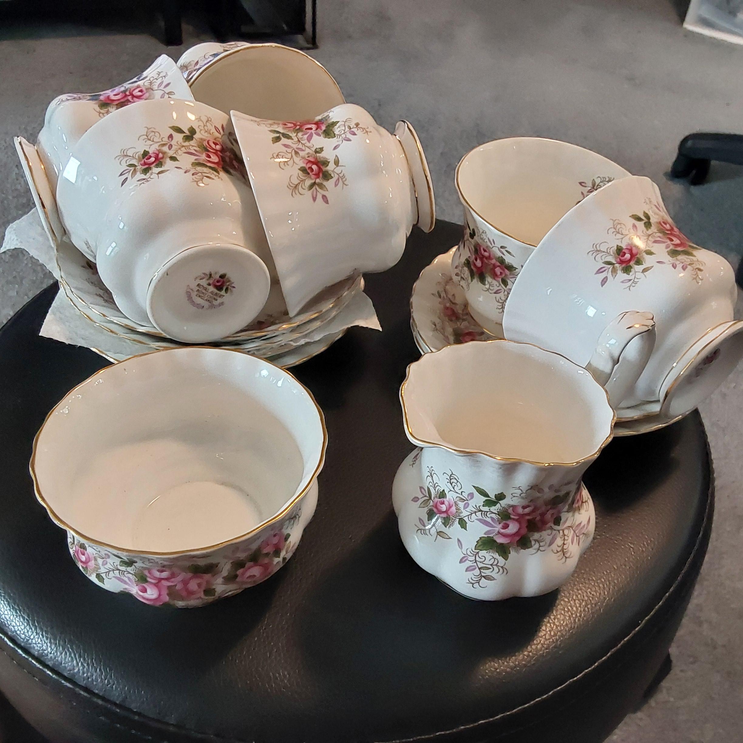 Photo of Royal Albert Lavender Rose, 6 teacups and saucers, cream and sugar, $70 for all